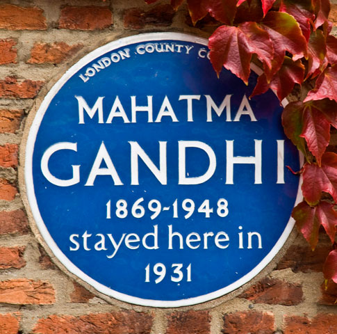 Mahatma Gandhi plaque at Kingsley Hall, Powis Road, Bromley-by-Bow
