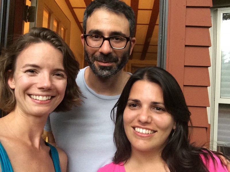 Elaine Diaz, Ellery Biddle and Ivan Sigal group selfie, in Cambridge Massachusetts for a Global Voices meetup.