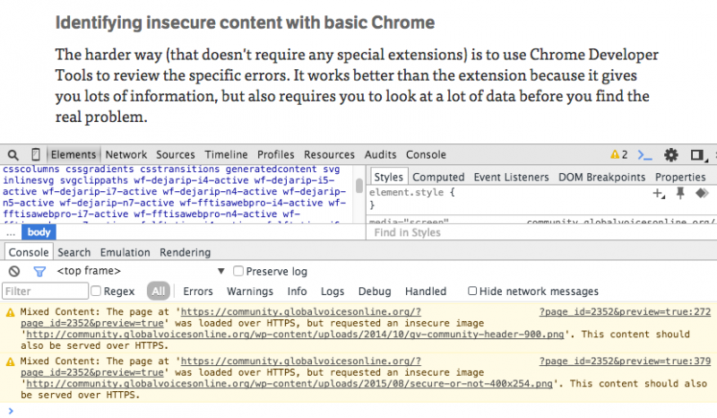 Mixed Content errors in the Chrome Console